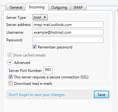comcast incoming mail server windows live mail